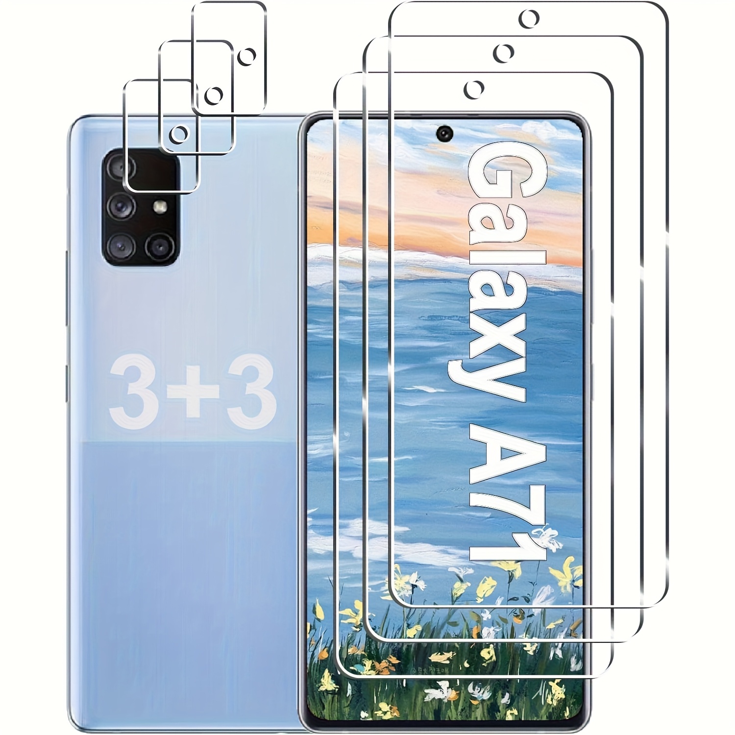 E-shop [3+ 3er-Pack] für Galaxy A71 5G Displayschutzfolie und Kameralinsenschutz, 9H Härtegrad gehärtetes Glas, kratzfest, HD Klar, einfach zu