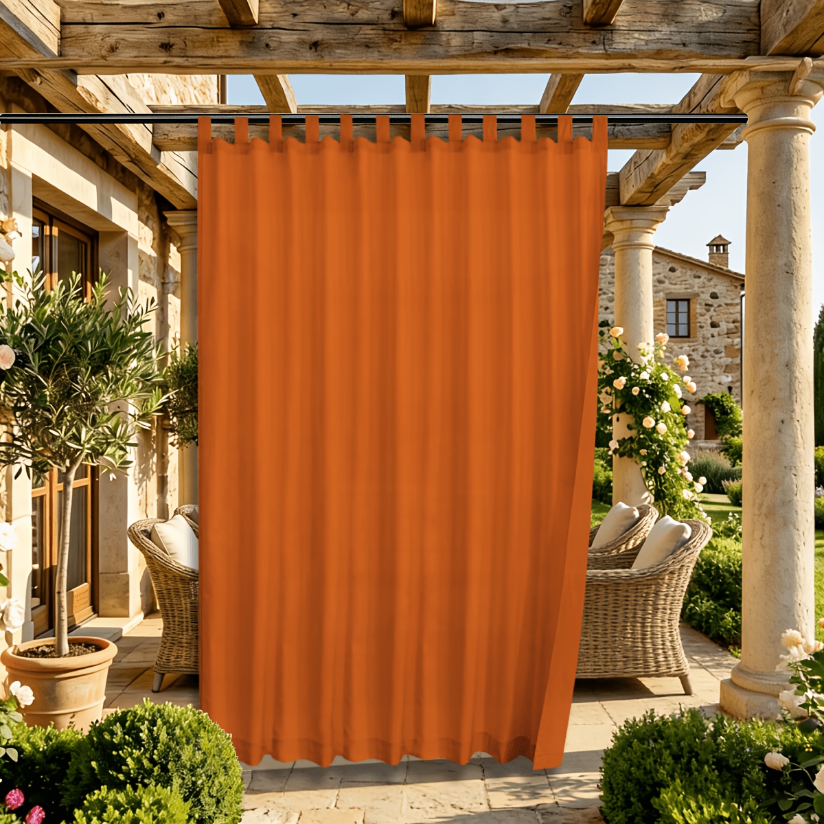 Tende Da Esterno Impermeabili In Misto Lino Con Linguetta Adesiva Staccabile, Set Da 2 Per Pergolato Patio Giardino E Portico, Bianco 132x274 Cm, Antivento E Anti-UV