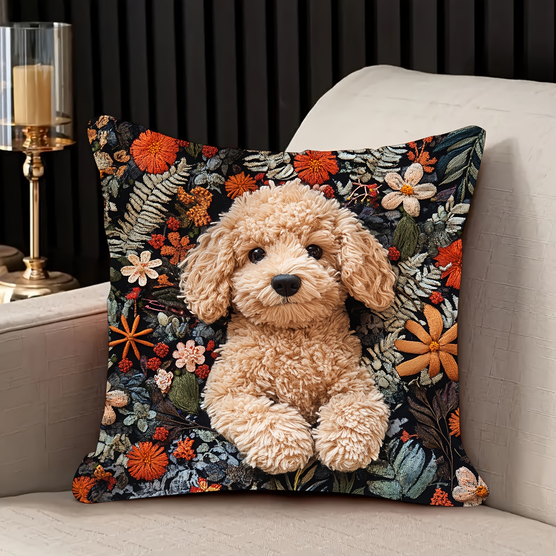 

Chic Doodle Dog & 18x18 Inch Polyester Throw Pillow Cover - Soft, Machine Washable For Living Room, Sofa, Bedroom Decor - Zip Closure