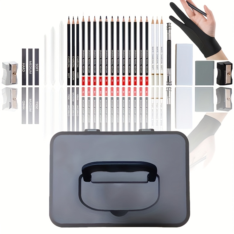 TEMU 31pcs Art Sketching Pencil Set, Drawing Pencils For Artists And Beginners, Includes Sketching Pencils, Double-layer Case, Charcoal Pencils,
