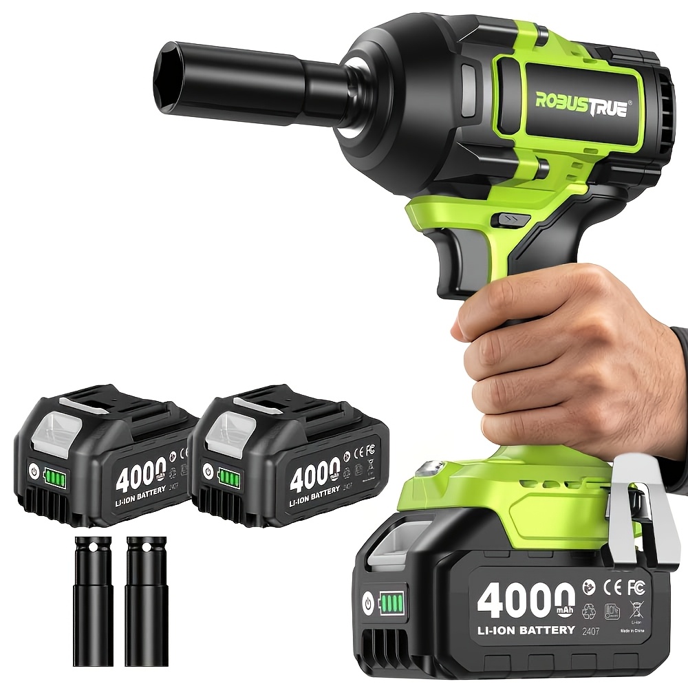 Image of Robustrue Impact Wrench, 590ft-lbs (800n.m) Brushless 1/ 2 Inch, 2500rpm Max Torque Impact Gun, 2x 4.0ah Battery, Charger, 4 Sockets, Electric Impact Wrench For Car Truck Rv