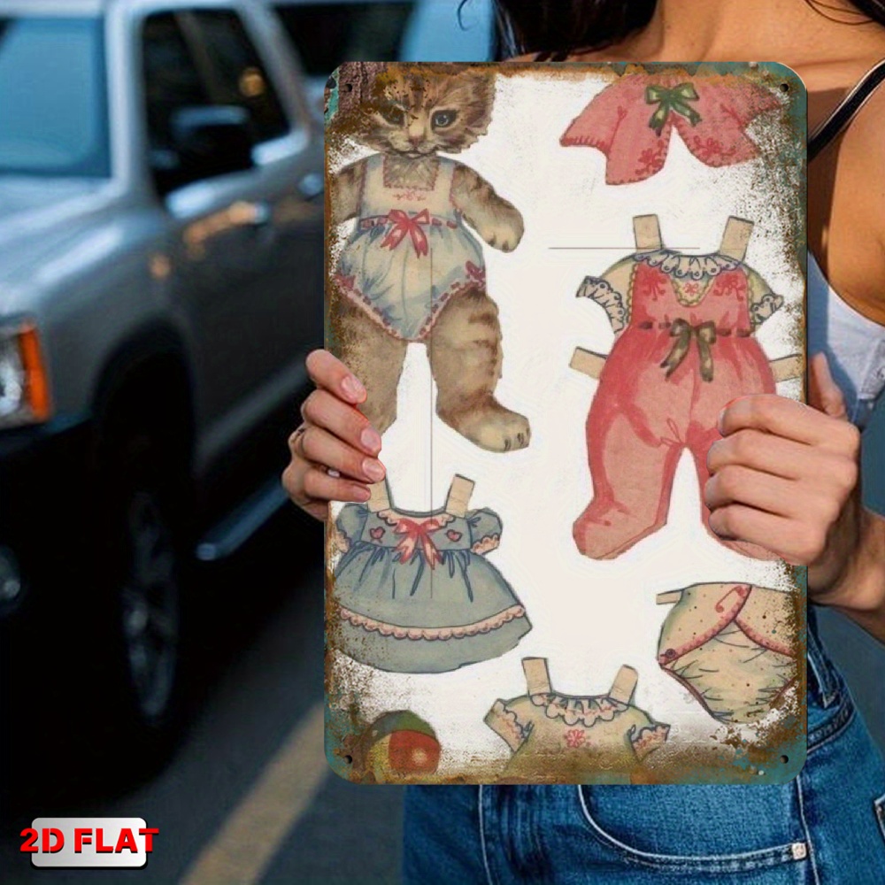 2D Flat, 2D FLAT 1pc Vintage Paper Doll Kitten. Retro Paper Doll Kitten with Outfits for Collectors Customizable Size Wall Art - Fits Any Room Office or Commercial Space20.32x30.48cm, 2D Flat