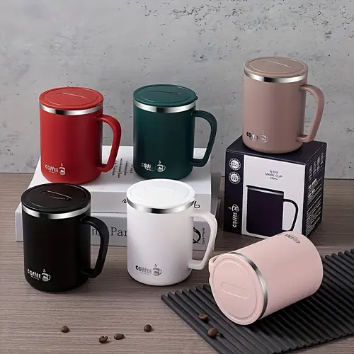 1pc heavy duty 17oz stainless steel coffee mug with handle double wall vacuum insulated reusable travel cup leak proof lid ergonomic handle drinks hot cold for hours white office camping home use christmas gift for men women office drinkware sleek metallic stylish drinkware durable construction
