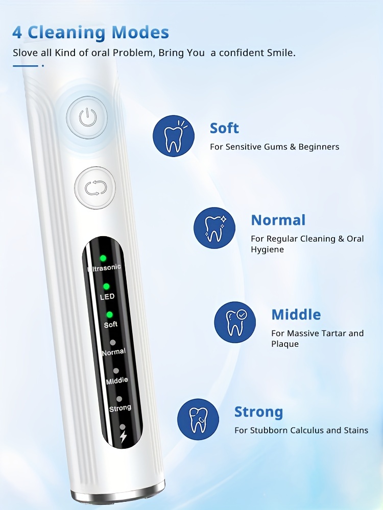     teeth cleaning kit rechargeable plaque tartar remover with led light stainless steel dental tools     white details 3