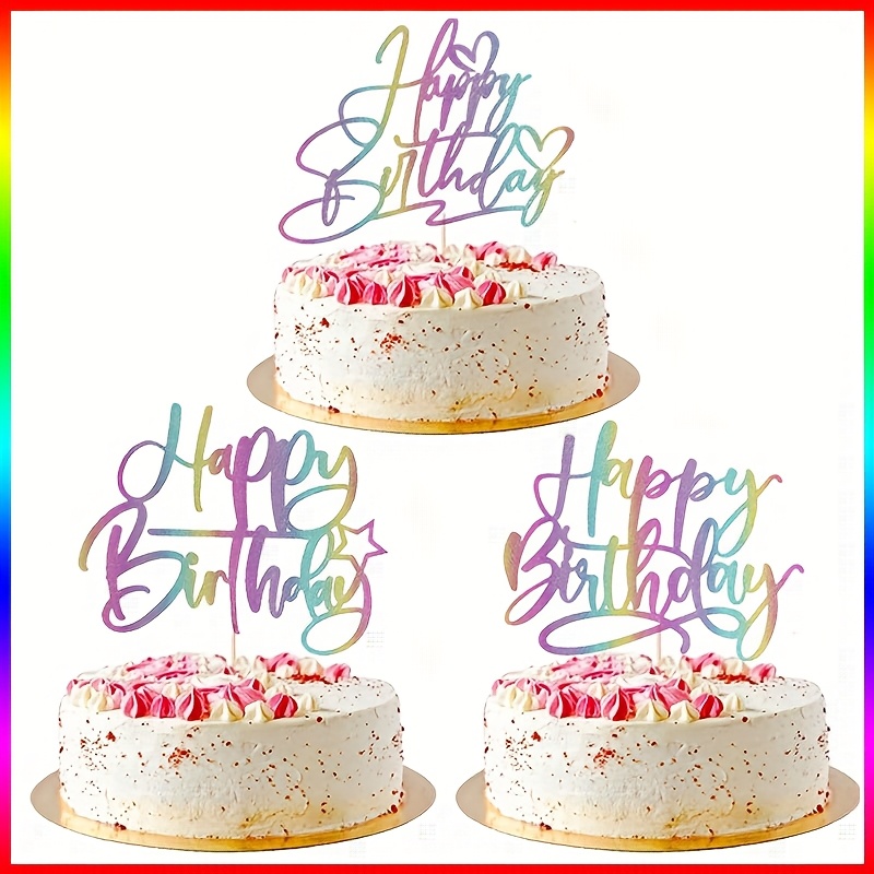 Image of Set Of 3 Colorful Glittery Cake Toppers For Birthdays, Perfect For Party Decorations For Anniversaries Or Birthday Celebrations
