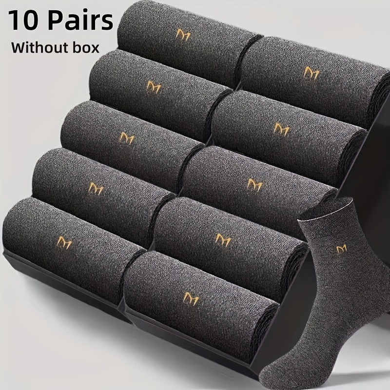 10 Paar Heren Mid-Calf Crew Sokken - Ademende Comfortabele Sportsocken met M-Patroon Design, Vochtregulerend & Boogondersteuning voor Basketbal, Hardlopen, Gym - Duurzame Casual Sportsokken (Effen Kleuren, Geen Doos Inbegrepen), Basketbalsokken, Loopuitrusting, Strak Ontwerp, Comfortabele Pasvorm, Ademend Materiaal, Actieve Levensstijl, Eenvoudige Mode, Lichtgewicht Constructie, Fitnessliefhebbers