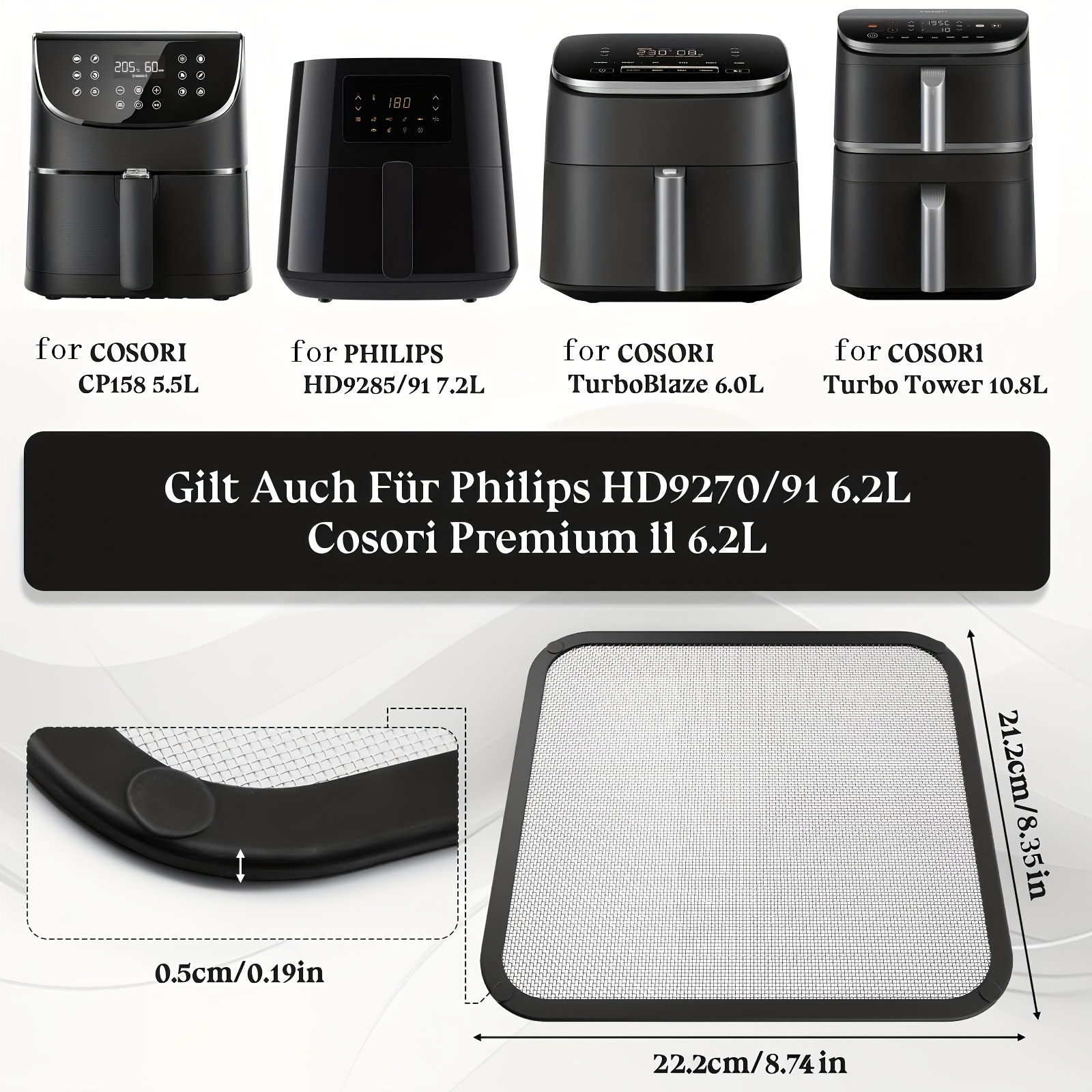 E-shop PUUKOOT Edelstahl-Spritzschutz kompatibel mit Airfryer 5,5L/6,0L/6,2L, magnetischer Spritzschutz für Heißluftfritteuse, Fettspritzschutz,