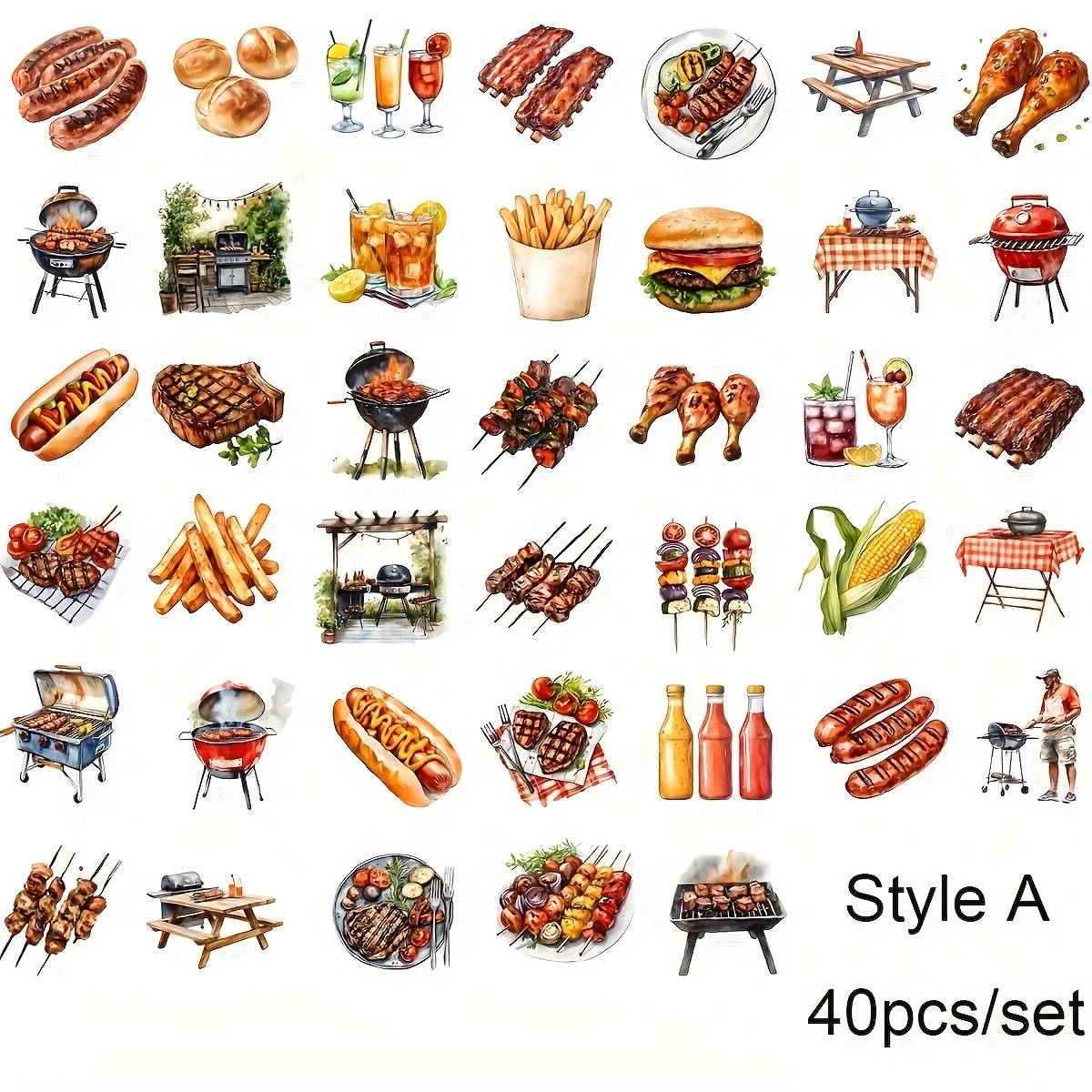 Image of 40pcs/set Handmade Creative Retro Countryside Of Food Series Stickers Diary Decoration Stickers Stickers Notebook Account Diary Stickers Magazine Decoration