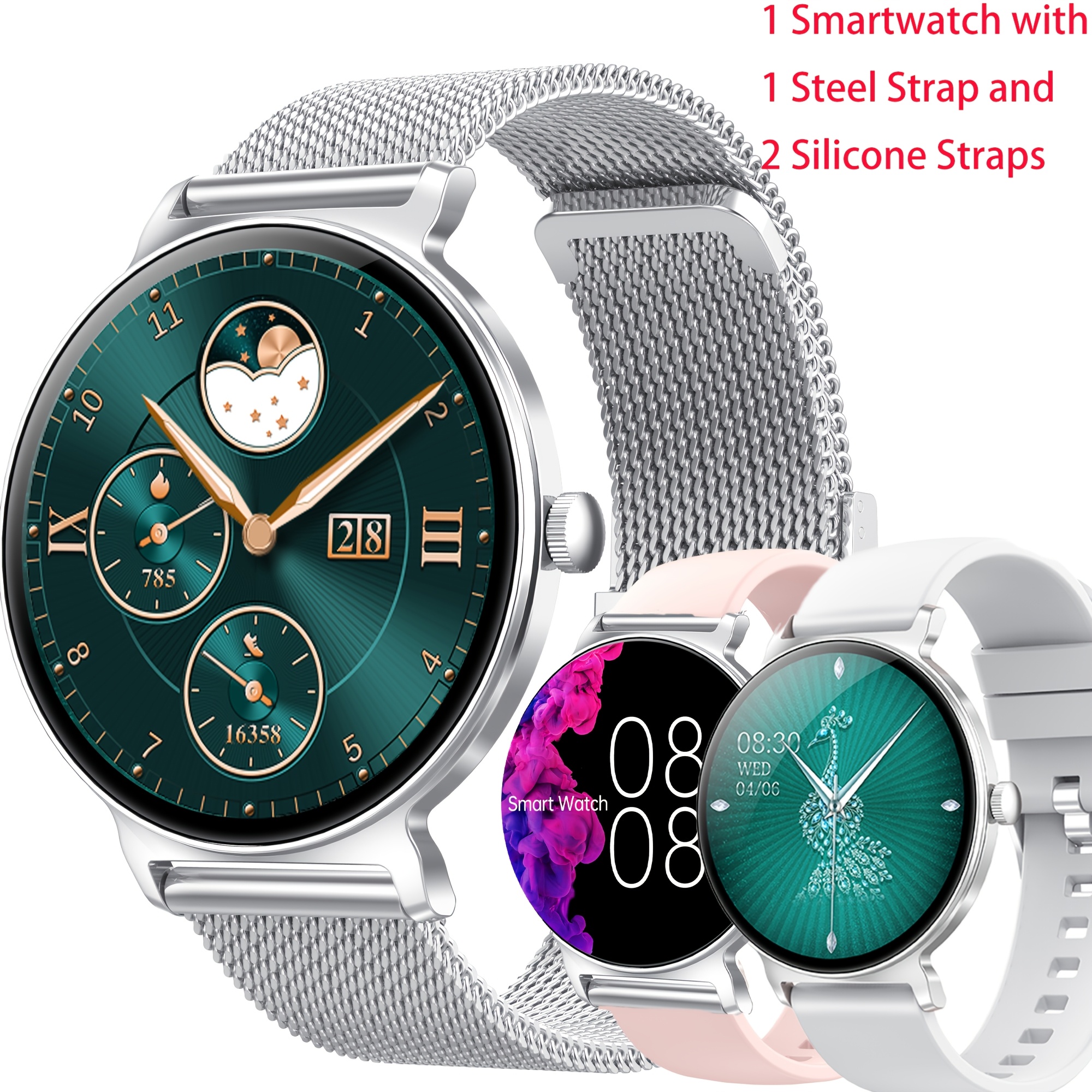 Image of Watch | Make And Calls, Fitness Compatible With And Iphone, 3.23cm Activity Monitor With Sleep Tracking, Calorie Counting, Wireless Calling, Multiple Sports , With 3 Straps, Made Of Alloy, Not