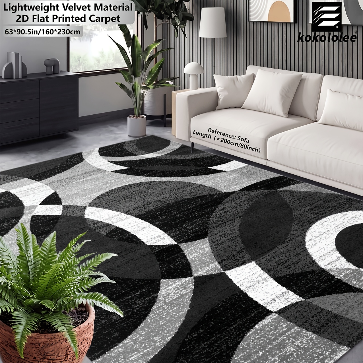 TEMU 1pc Grand Tapis de Zone Géométrique Noir & - Antidérapant en Polyester Lavable en Machine avec Support en Polypropylène, Facile à Manipuler pour