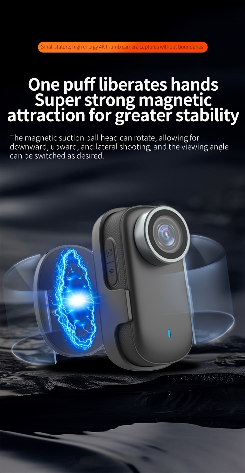1 4K Thumb Camera | Portable High-Definition WiFi Camera for Cycling, Hiking, Outdoor Activities, and Daily Life Recording, PC Material, Rechargeable Lithium Battery, TF Card Storage