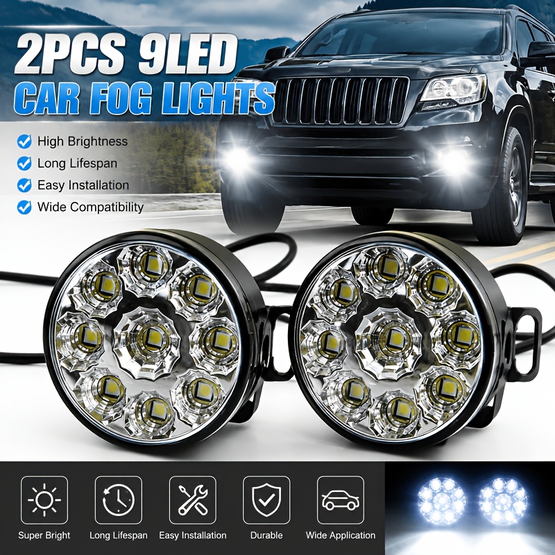 TEMU Set fendinebbia per auto a 9 LED, luci di diurna, fendinebbia per guida assistita ultra luminosi, luminosit�, lunga , facili da installare,