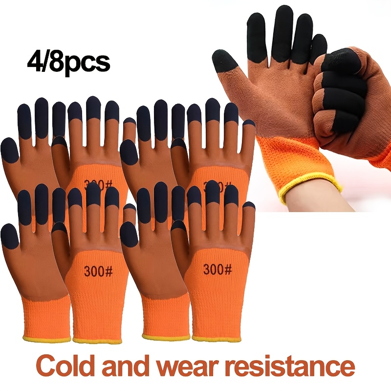 

4/8pcs Men's Winter Work Gloves, Waterproof Nylon, Non-slip Insulated, Washable, Cold And Wear Resistance, Yellow, For Outdoor Cold Weather Tasks