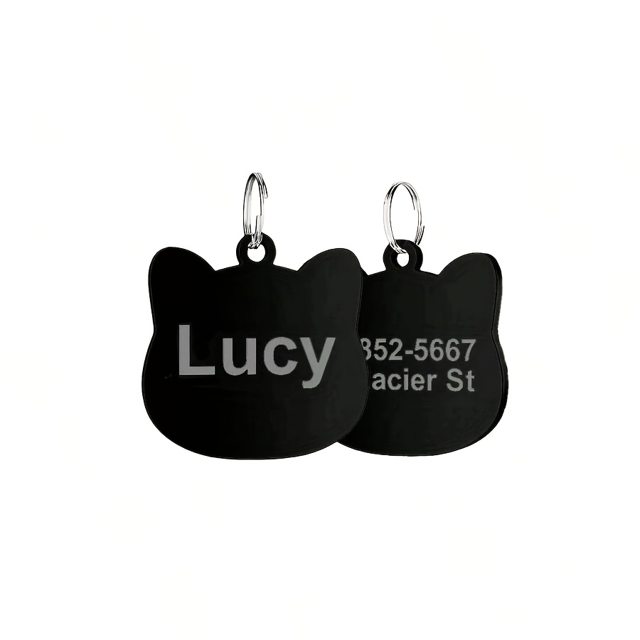 Custom Stainless Steel Cat-Shaped Pet ID Tag, Double-Sided