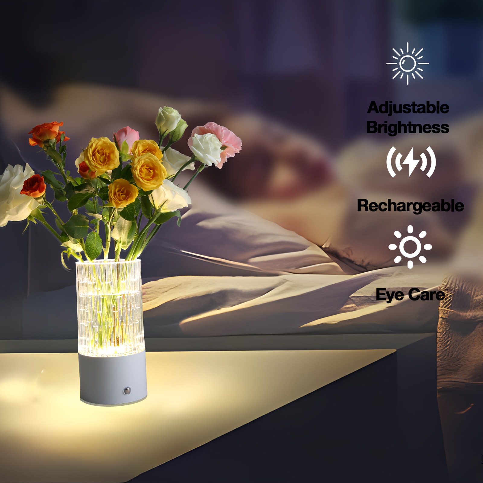 USB Charge Vase lamp Dimmable Flower Lamp Frosted Glass deals Shade Table Lamp