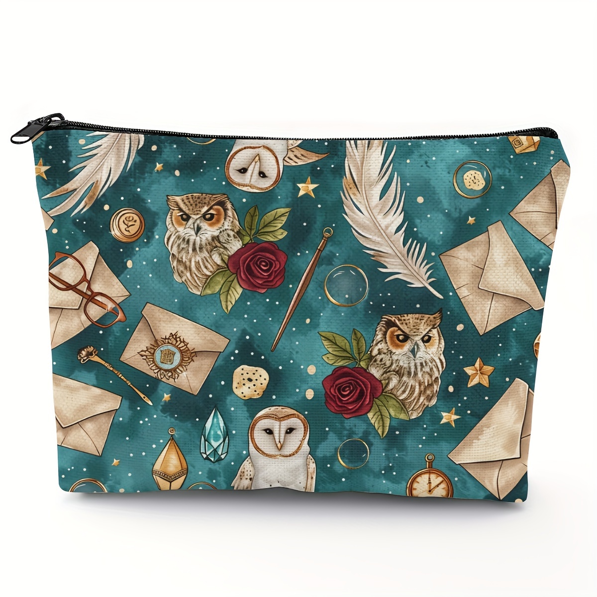 

-themed Polyester Makeup Bag With Owl Print, Casual Toiletry Pouch With Zipper, Hand Washable Cosmetic Travel Case, Multi-functional Clutch - 1pc