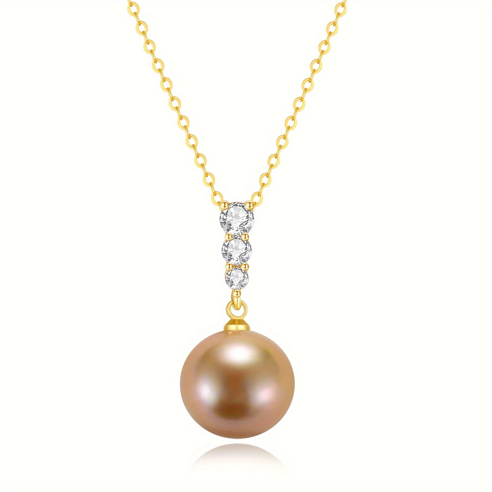 TEMU Women's Necklace, Saltwater Cultured 12-12. Round, 925 Sterling Silver Pendant Necklace, Gift For Women's Pearl Jewelry