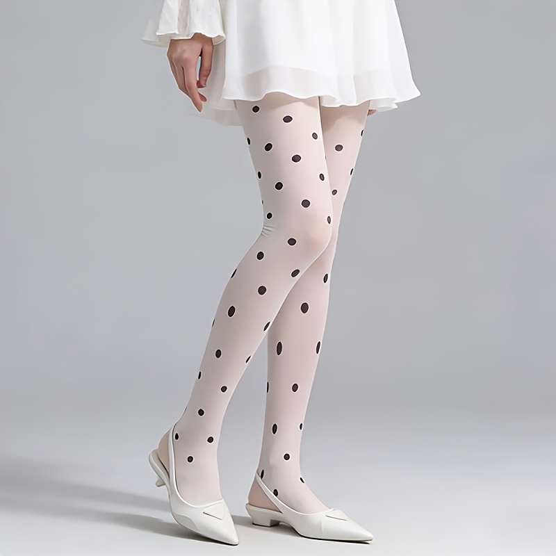 TEMU 1 Paire de Collants Femme Blancs Transparents à Pois, Collants à Pois Noirs, Bas Fins Transparents -accrocs, Bas Style Lolita JK pour Tenue