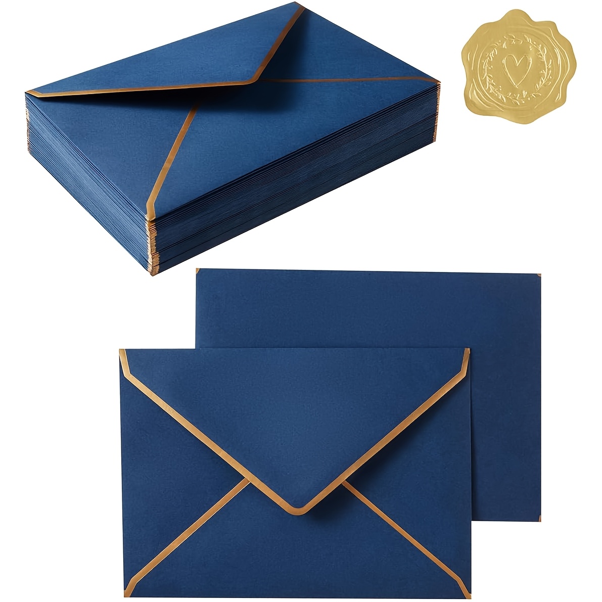 TEMU 24-pack Dark Blue Envelopes With And 24pcs Golden Stickers, Invitation And Greeting Card Envelopes, Perfect For And Special Occasions - 18.3 X