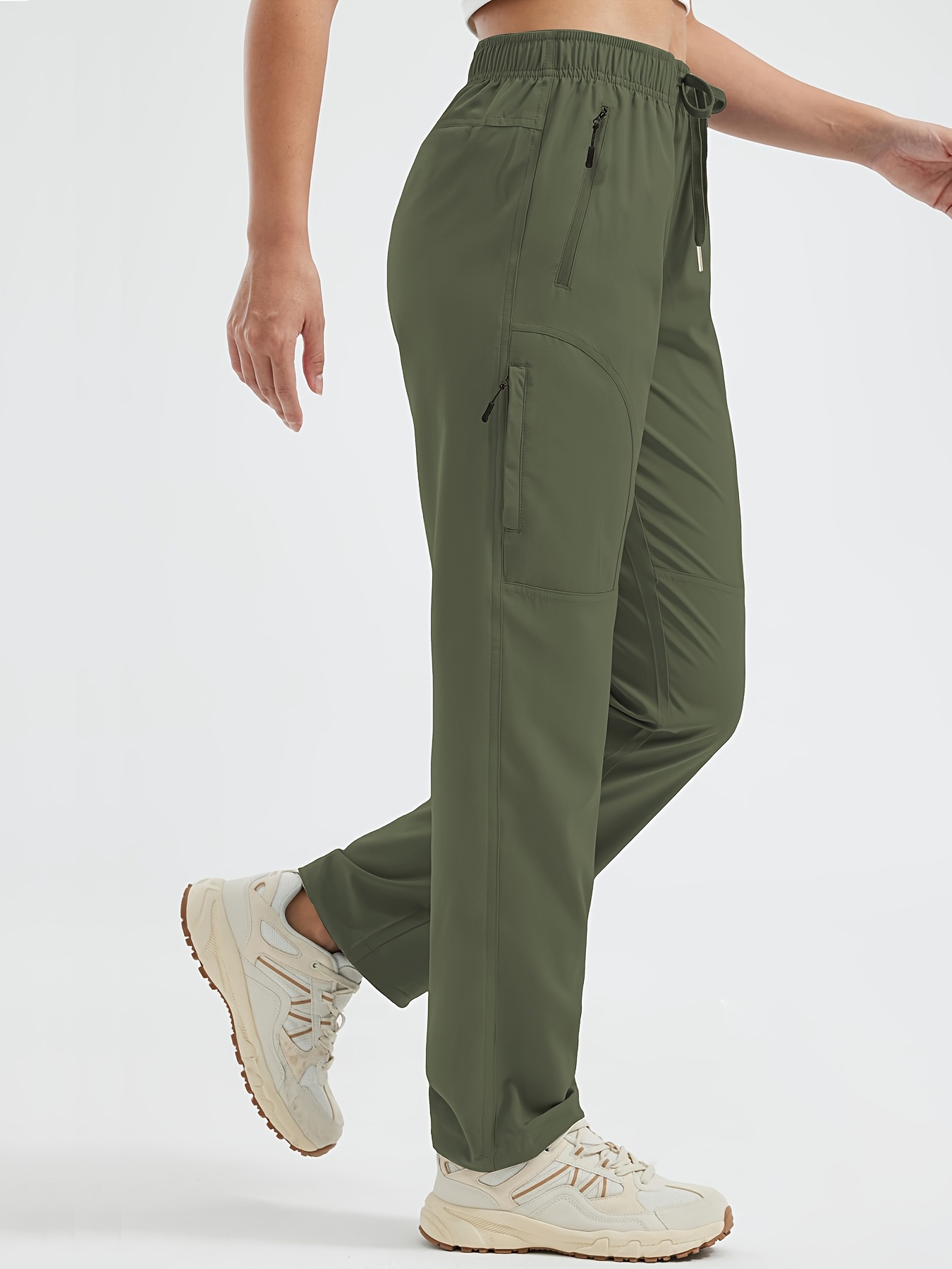 womens outdoor cargo pants quick dry breathable sweat absorbent elastic fabric with zippered and multi pockets in solid colors for hiking mountaineering loose fit high waist y2k kpop style street casual trousers autumn winter