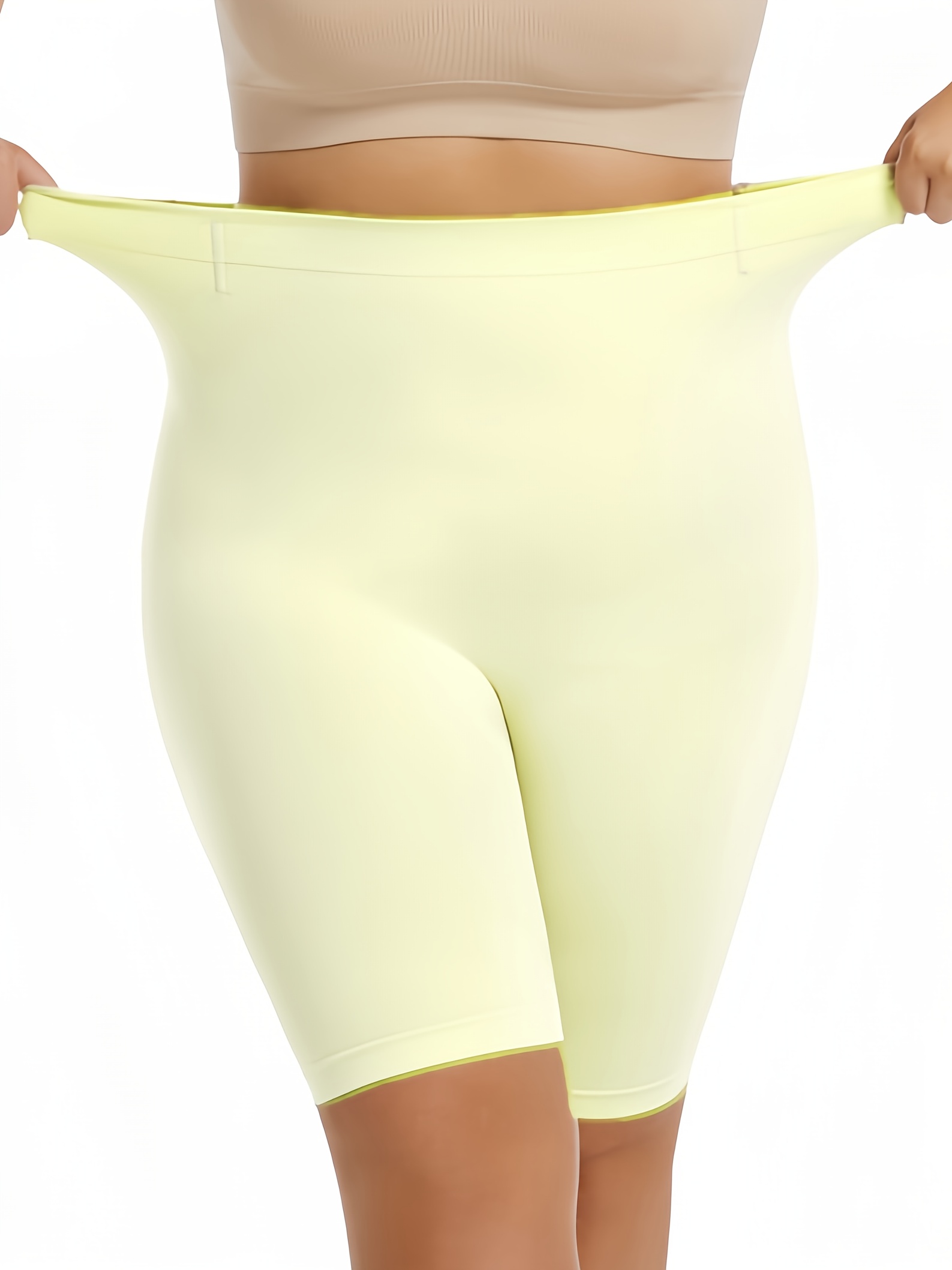 1pc Plus Size Women'S High-Waisted Shaper Shorts, Tummy Control and Butt Lifter, Thigh Slimmer, Knit Polyamide Fabric, Solid Color, High Support Body Shaper