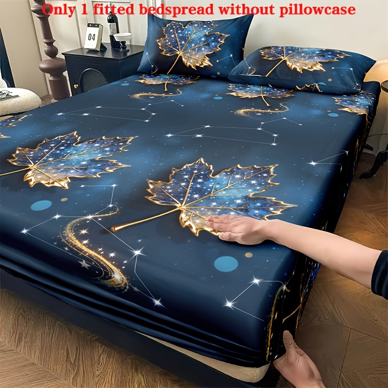 TEMU Lenzuolo con Angoli (Senza Federe) con Stampa Cielo Stellato Blu e Foglie, per Camera da Letto e degli Ospiti, Lavabile in Lavatrice, Lavabile a