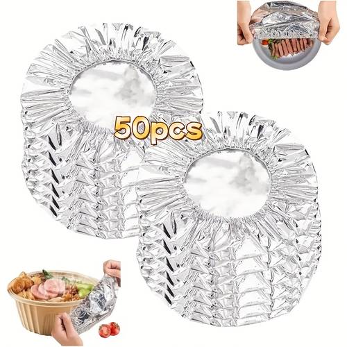 50 stück wiederverwendbare isolierte aluminiumfolien-lebensmittelabdeckung, hält lebensmittel frisch und warm, für schüsseln, teller, geschirr, küchenutensilien, picknickzubehör, reisezubehör - für thanksgiving, weihnachten, halloween, ostern, chanukka, picknick-essentials