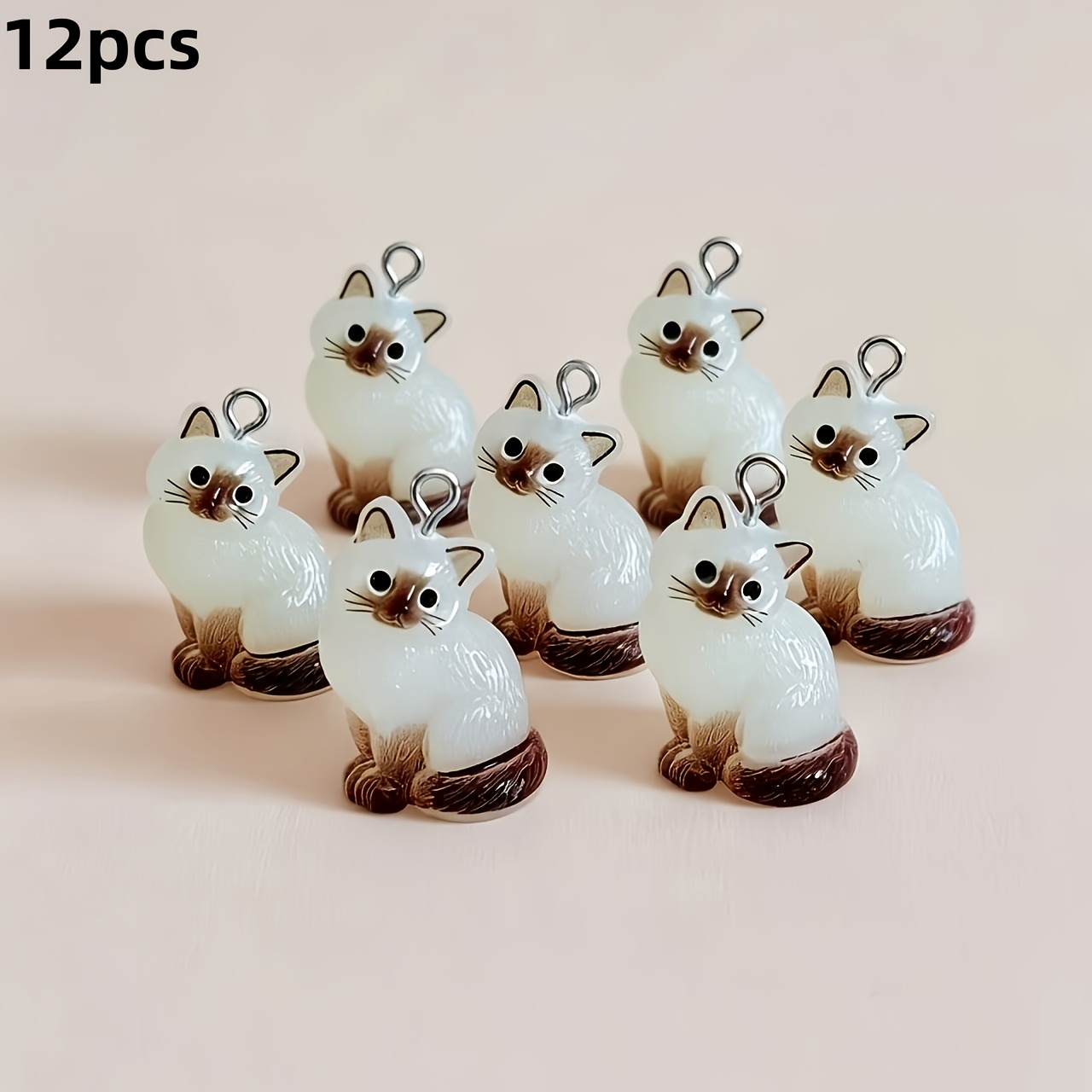 TEMU 12 piezas/4 piezas Nuevos Gatos Siameses 3D Relieve Luminosos Exquisitos de Calidad, Adecuados para Joyería, Pulseras, Collares, Cordones para