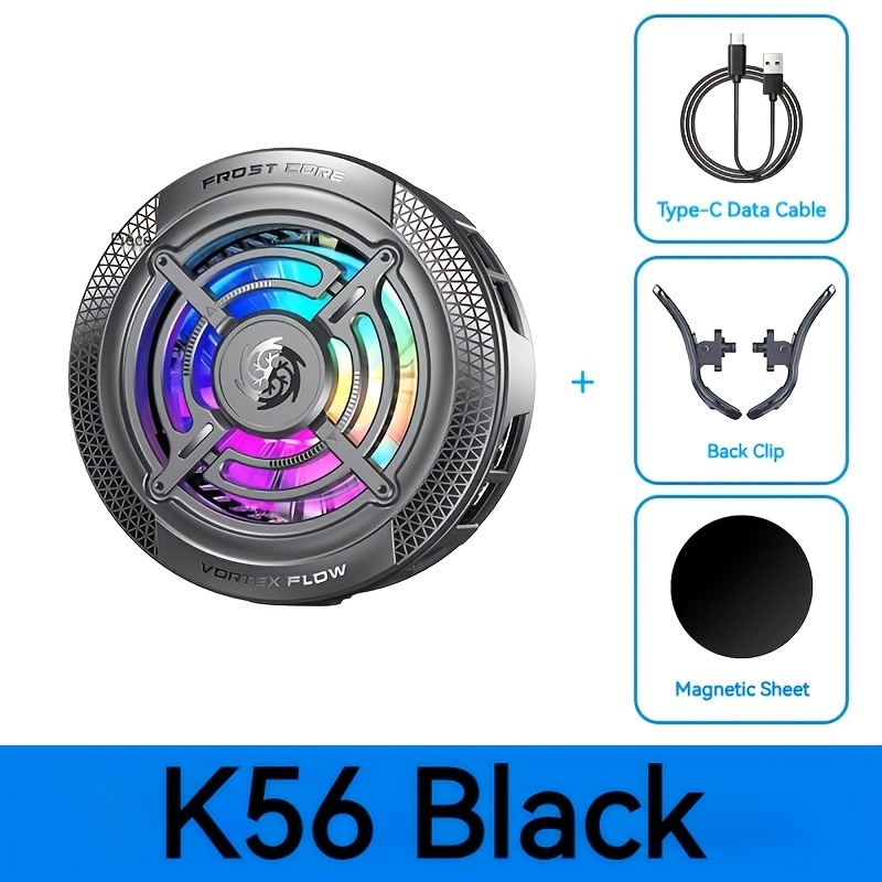 TEMU K56 Universal Portable Magnetic Clip Semiconductor Phone Cooler Rgb Ambient Light Cooling Fan For Iphone 17 S25 Xiaomi