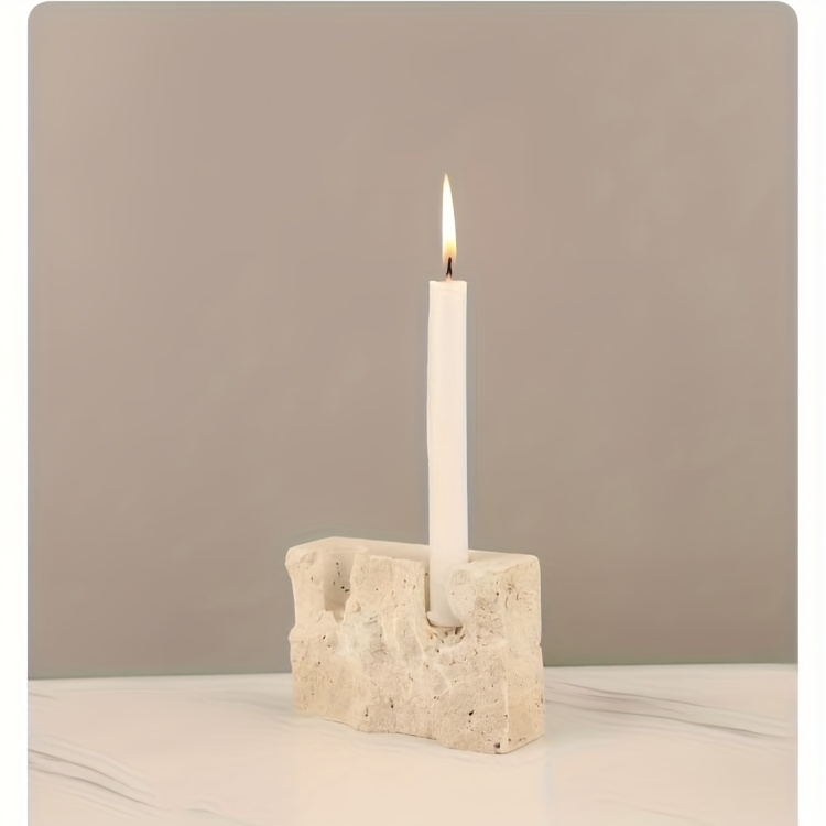 Natural Yellow Travertine Geometric Candlestick, Home Atmosphere Ornament