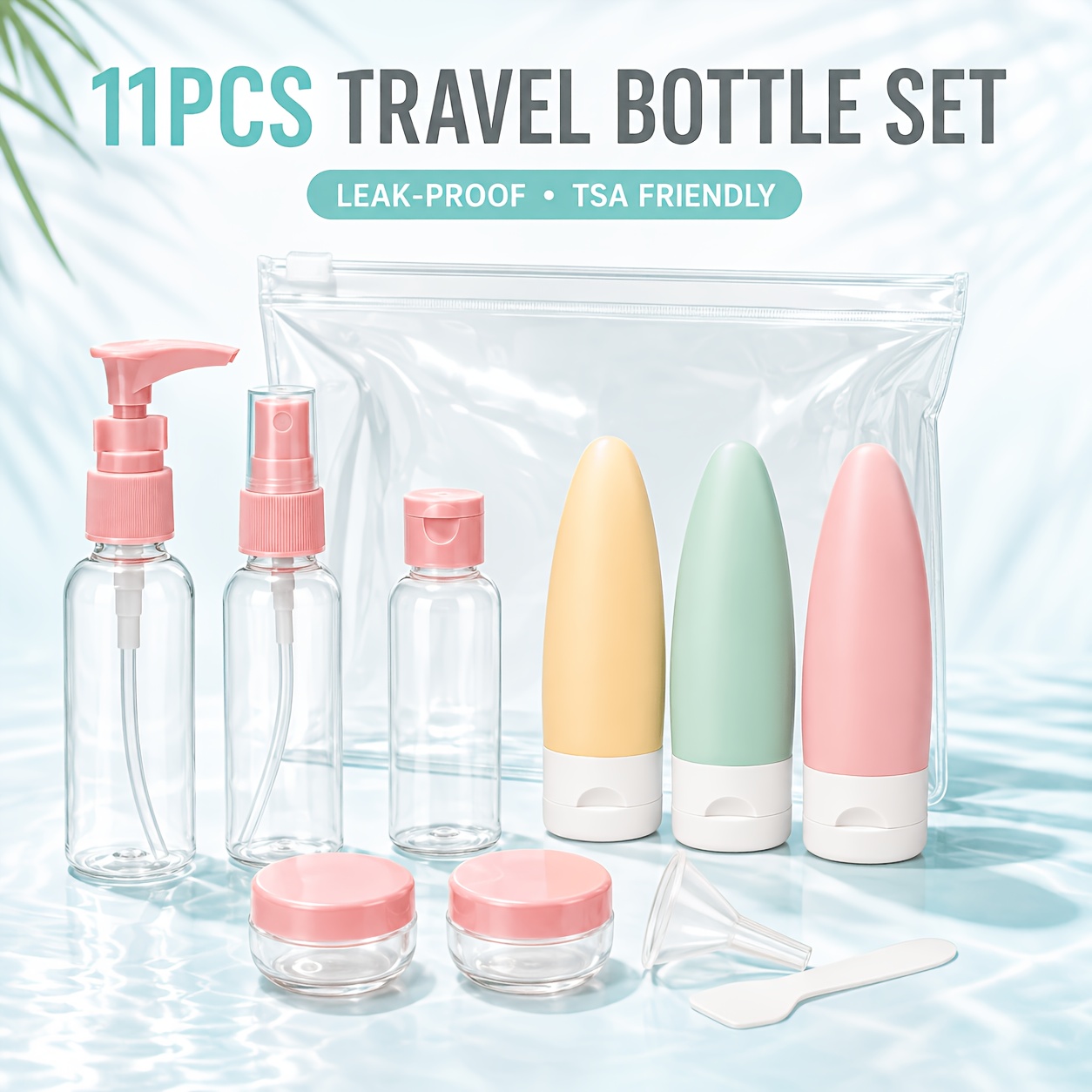 TEMU 11pcs Leak-proof Travel Toiletry Set | Airplane Approved Size | Spray Bottle And Squeeze Tubes With Bag