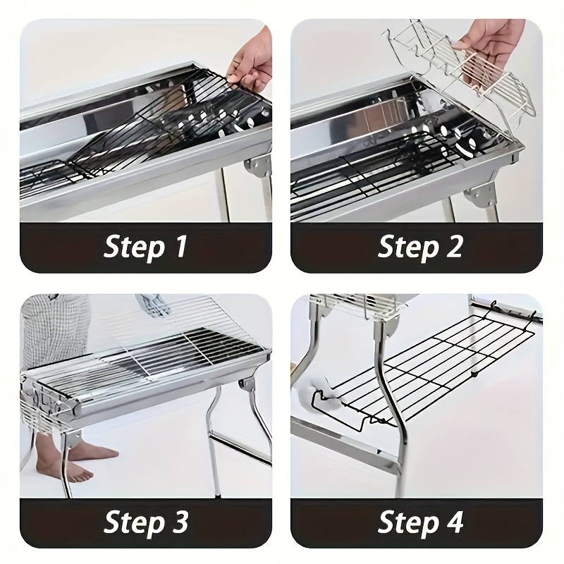 Grand barbecue de luxe pour les rassemblements à domicile et le camping, doté d'un grand gril en acier inoxydable, d'un barbecue portable pliable en charbon de bois adapté au camping, aux voyages, au parc et à la plage. Les fêtes de barbecue en plein air.