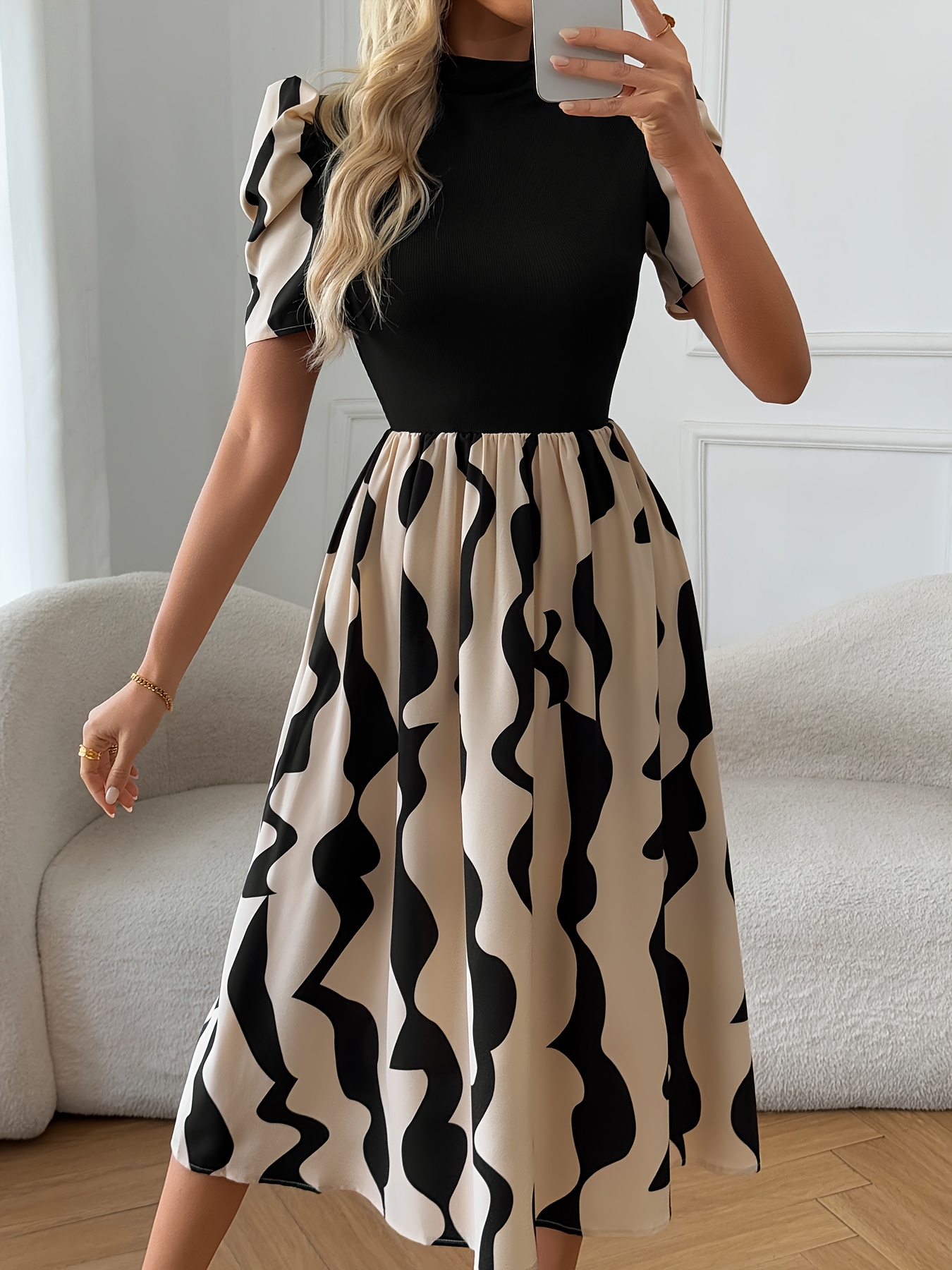 spring summer womens elegant color block high neck puff - Temu Germany