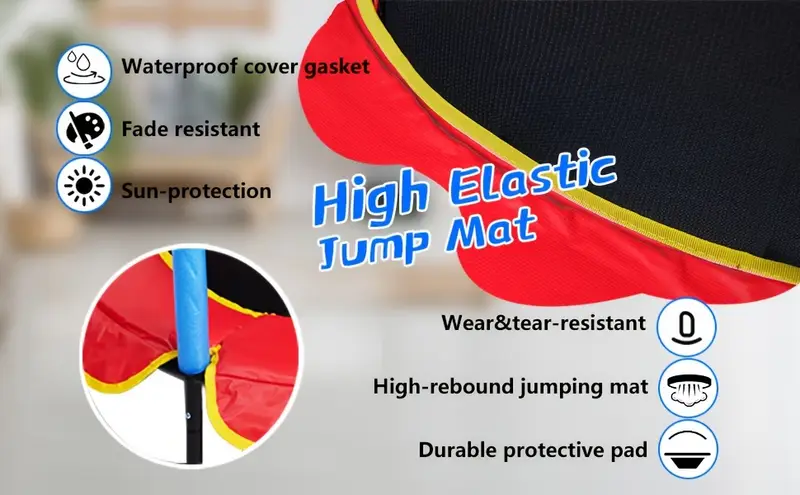 55 mini trampoline for kids with enclosure indoor trampoline for toddlers with protective net and safety pad double sided zipper design for easy self entrance red details 2
