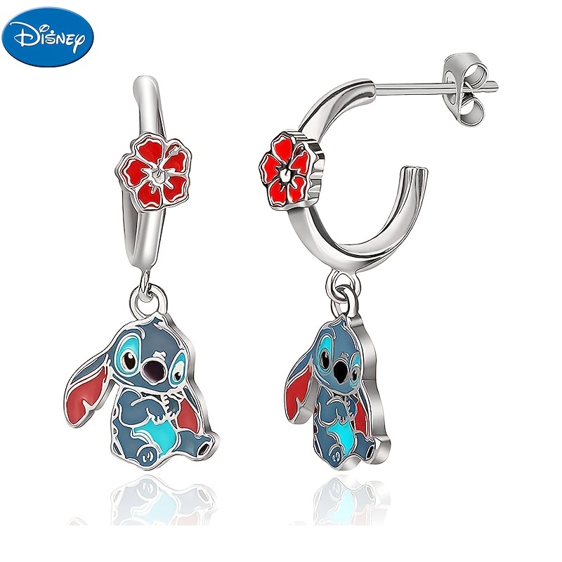 

925 Sterling Silver Stitch Earrings, Cute Cartoon Fashion Drop Earrings, Officially Licensed, Party And Holiday Accessory, Gifts For Women