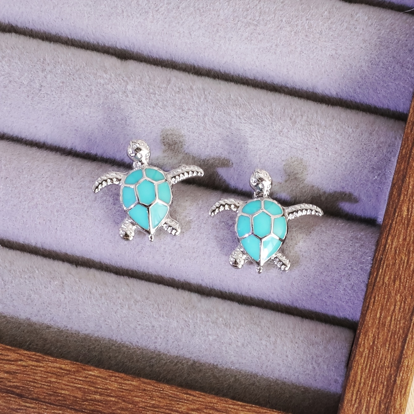 Green Metal Turtle Earrings for Women