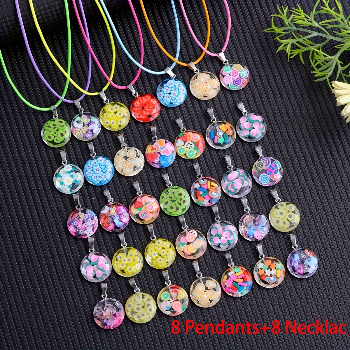 8pcs Resin Round Pendant Necklace Set
