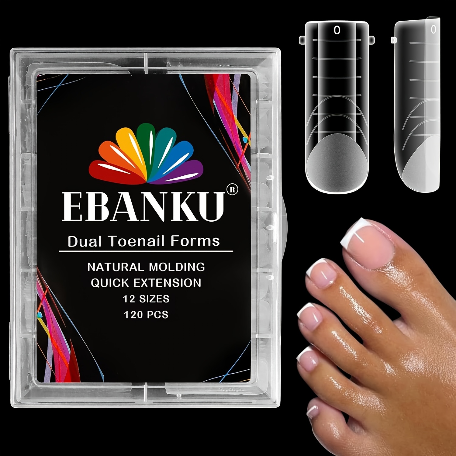 

Ebanku Polygel Nail Sticker For Toes, Rectangular Double Mold Polygel Toe Nail Extension Reusable Toe Nail Tip Mold, 120pcs 12 Sizes