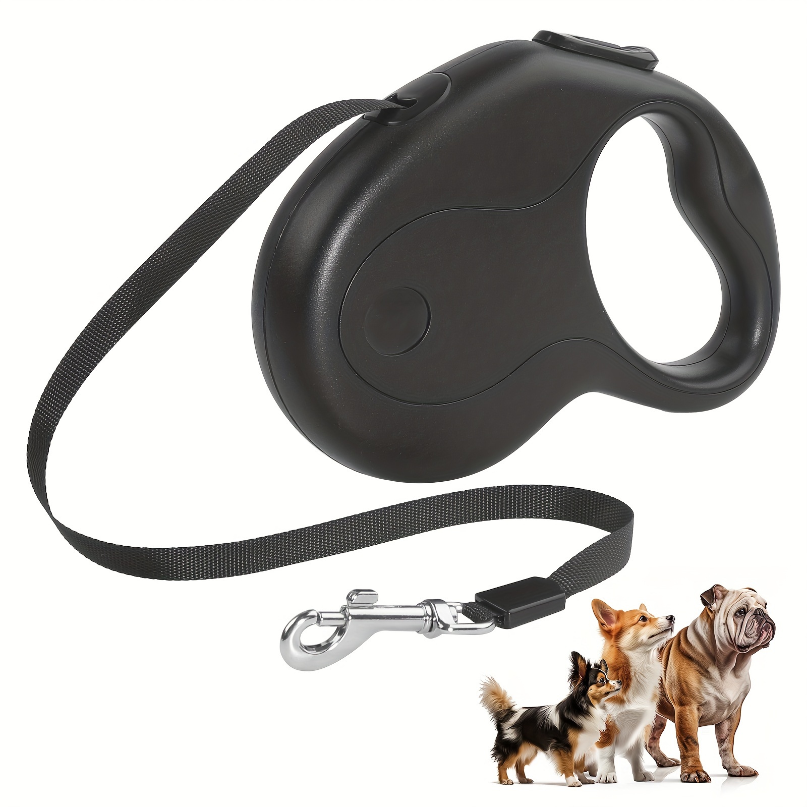 

16ft Nylon Retractable Dog Leash With - & Adjust, Shock-absorbing Abs Material, Ergonomic Handle For Small To Medium , Black, Leash For Dogs