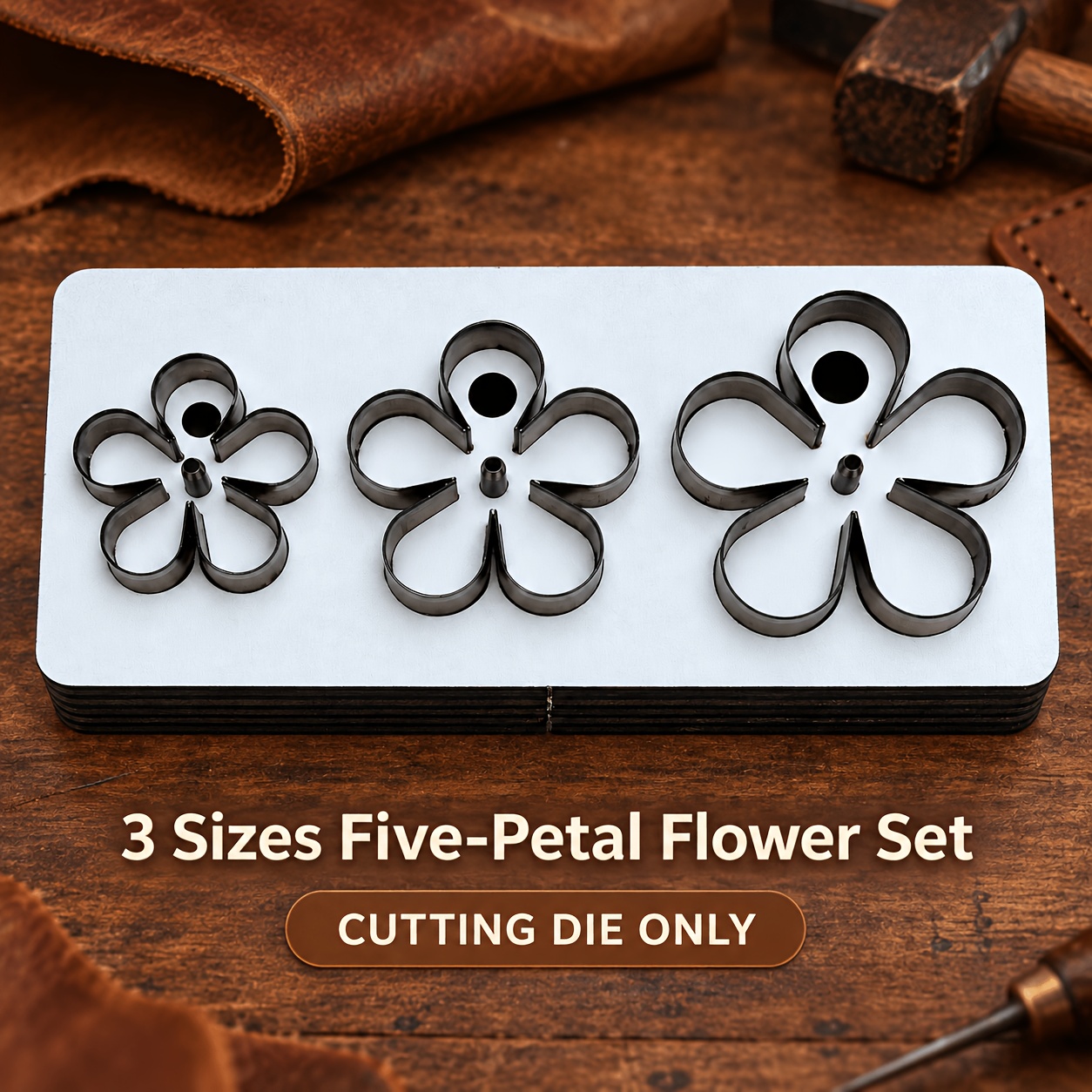 TEMU Poinçon de découpe en cuir pour breloque pendentif boucle d'oreille fleur à pétales, 3 tailles, outil de fabrication d'accessoires pour articles