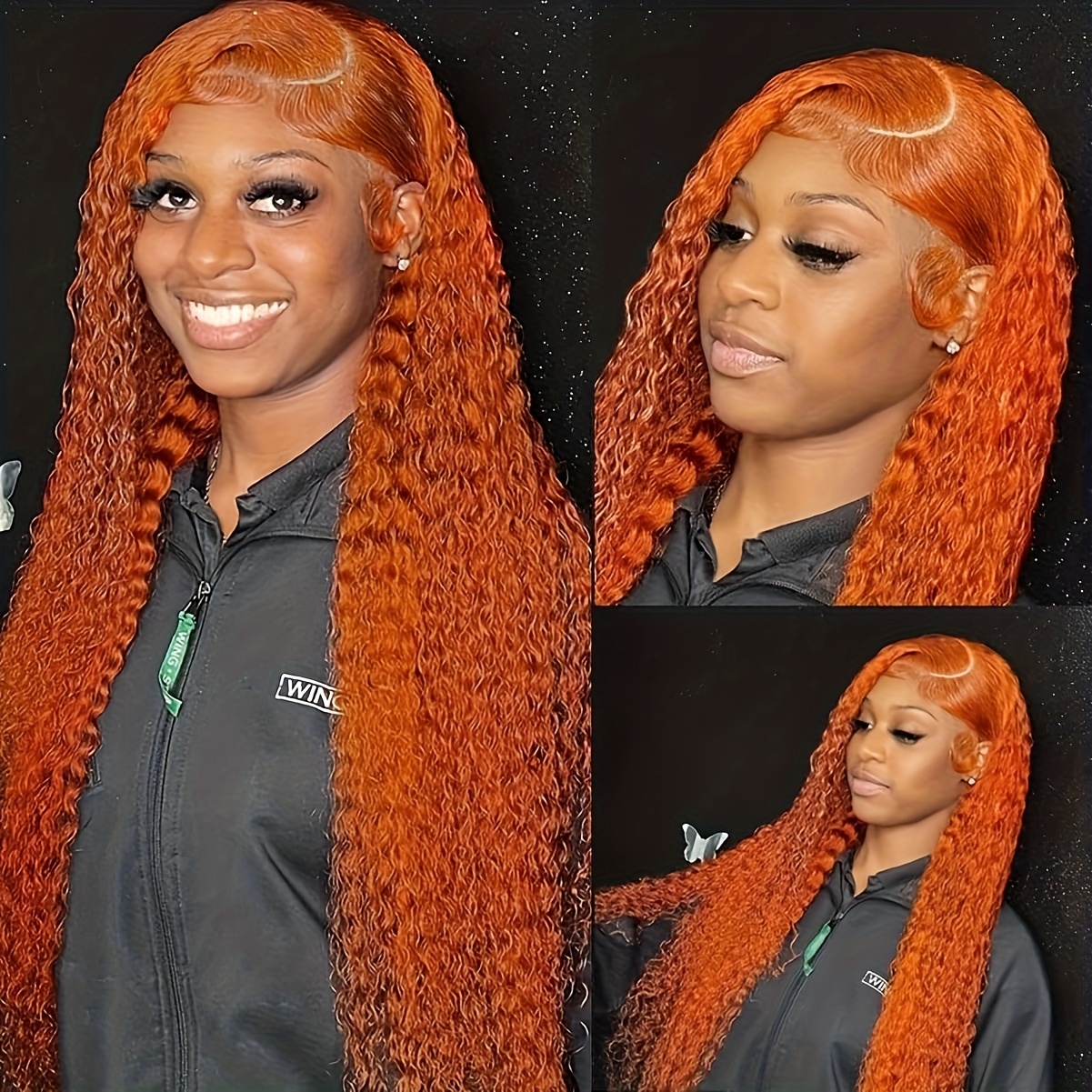 TEMU Mid Year Promotion 13x6 Deep Wave Human Hair Wig 350# Ginger Wig Lace Front Human Hair 180 Density Ginger Curly Wig Human Hair Pre Deep Wave Wig Women's Long Hair Breathable And Versatile