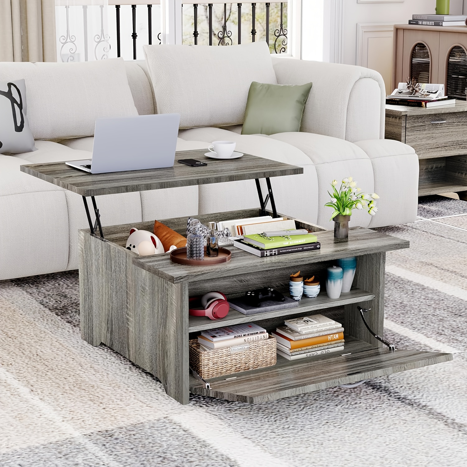 

Lift Top Coffee Table With Storage, 31.5'' Wood Square Coffee Table With Large Hidden Storage Compartments And Adjustable Shelf, Rustic Center Table For Living Room