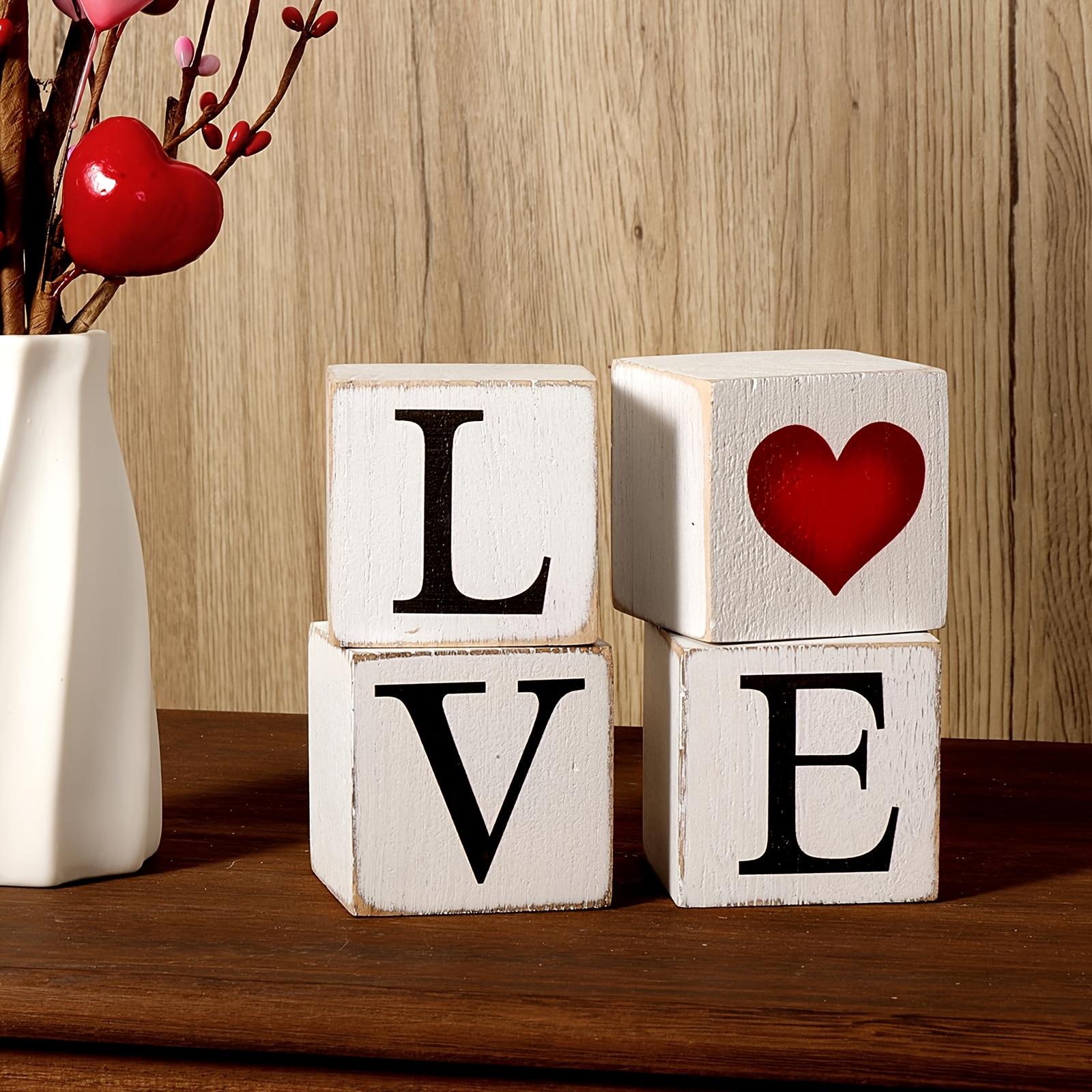 

4pcs Farmhouse Wooden Sign, Valentine's Day/'s Day Decorations For Home Mantle Shelf Tiered Tray Decor