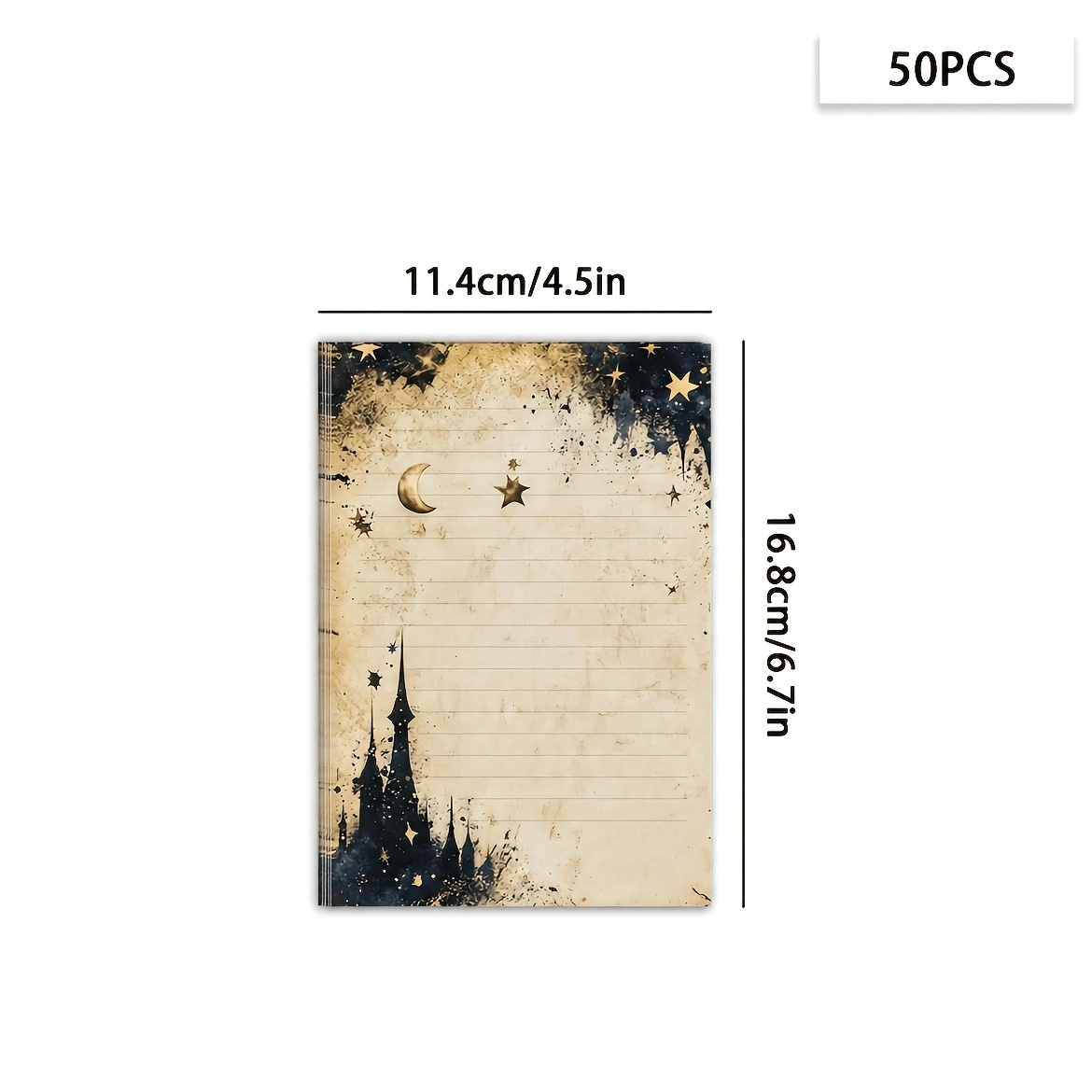 TEMU 50pcs , Fantasy Vintage Distressed Style Letter Paper, Shui Watercolor Stationery, Junk Journal Paper, Uniquely Designed Aesthetic Letter Paper,