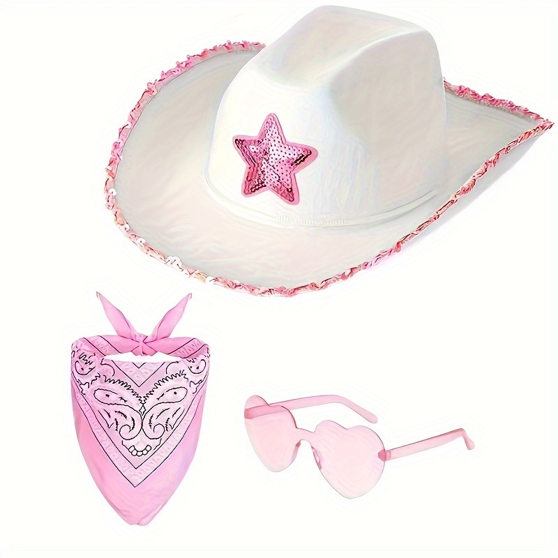 

3pcs Set Combination Western Theme Party Bag: Unisex Cowboy Hat, Bandana And Heart Sunglasses-fashion, Comfortable And No Electricity, Suitable For All Occasions