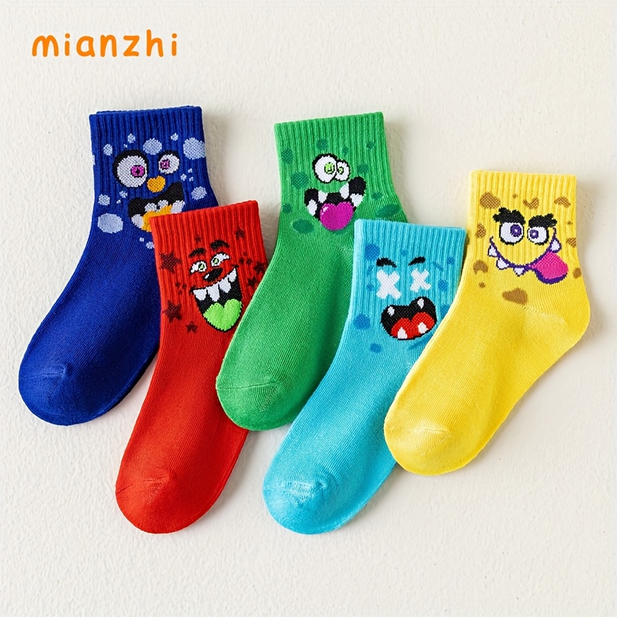 Image of 5-pair Mianzhi Cute Toddler Cartoon Socks Multicolor Boys Girls Soft Breathable Wearable Sports Socks, Suitable For Casual Daily Life