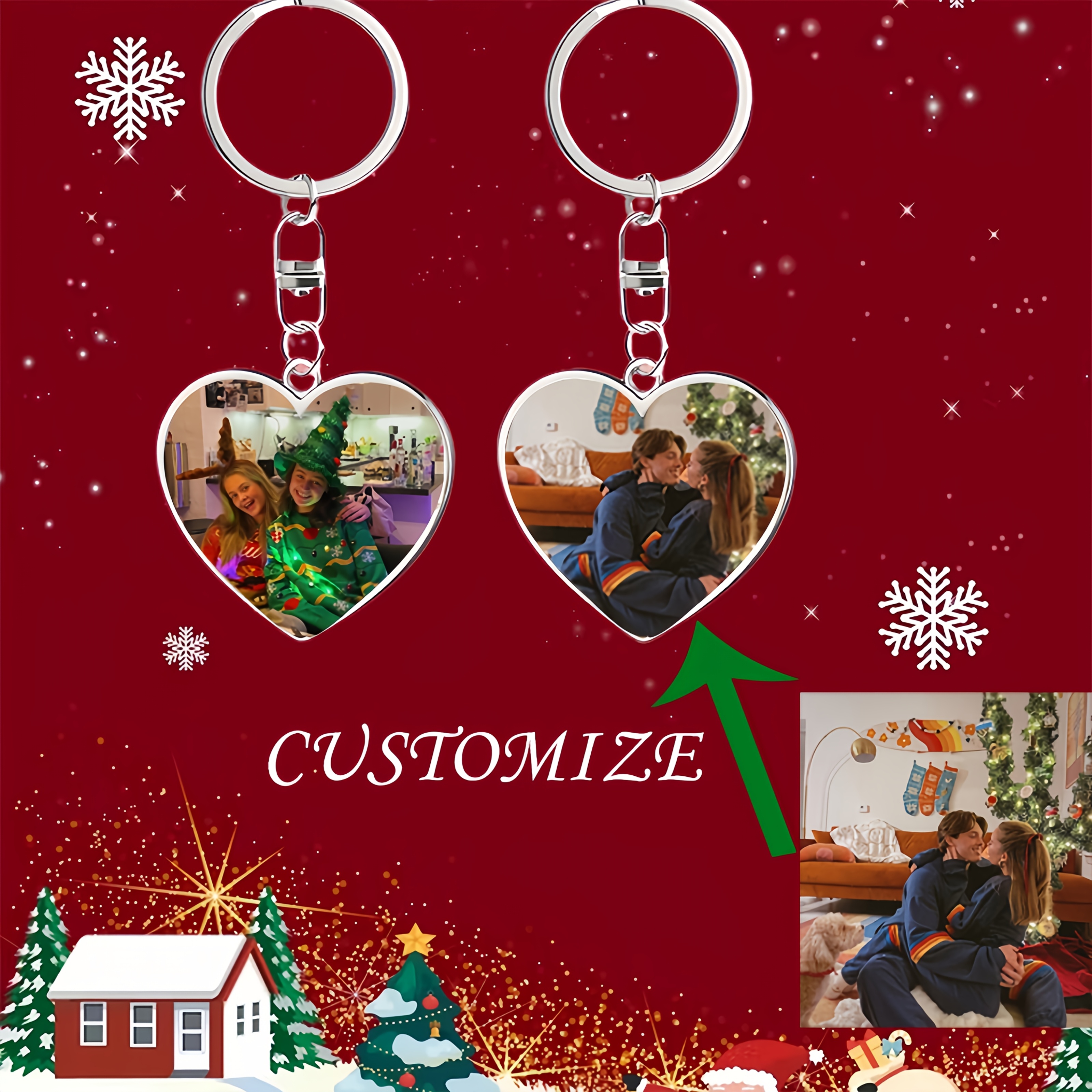 

Customized Christmas Love Keychain To Send To Your Lover, Friends, Pets As A Christmas Memorial Gift Alloy Keychain - Multiple Quantities