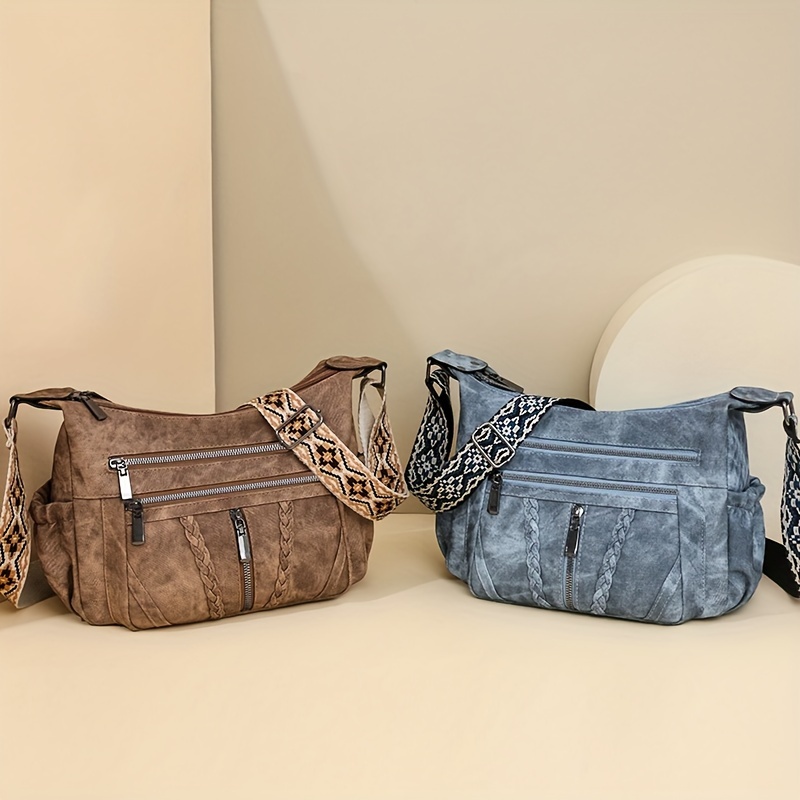 

Women' Multi-pocket Shoulder Bag Solid Color Adjustable Strap Crossbody Bag