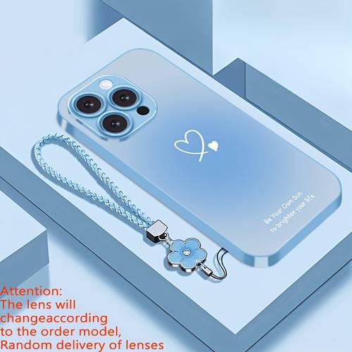 phone case compatible with for iphone 16 15 14 13 12 11 7 8 shaped gradient metallic paint glass phone case with lanyard cute couple style protective cover