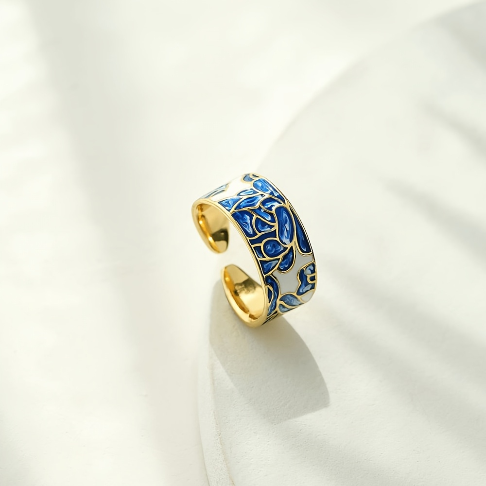 Copper Open Ring with Drip Glaze and Porcelain Pattern